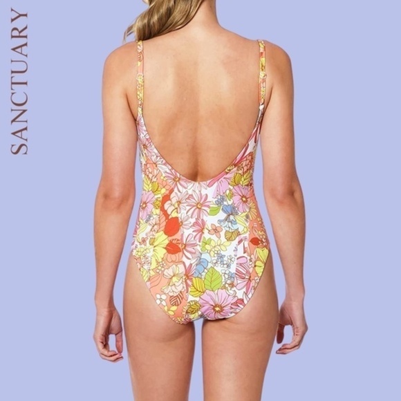 SANCTUARY Fresh Cuts Keyhole/Front Tie One Piece Floral Swimsuit - Picture 2 of 11